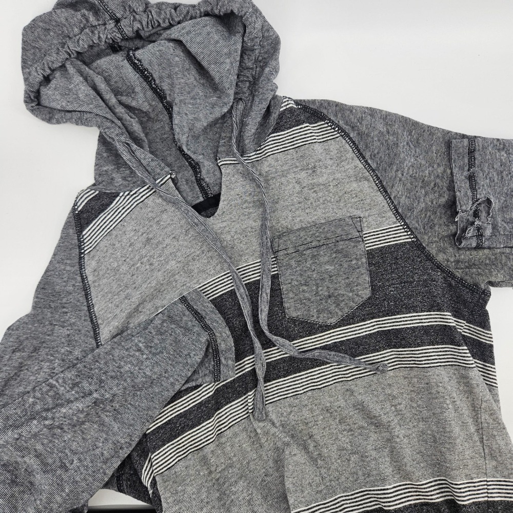 Distortion Mens M Hoodie Gray Cotton Blend Striped Raglan Skater Grunge Shirt